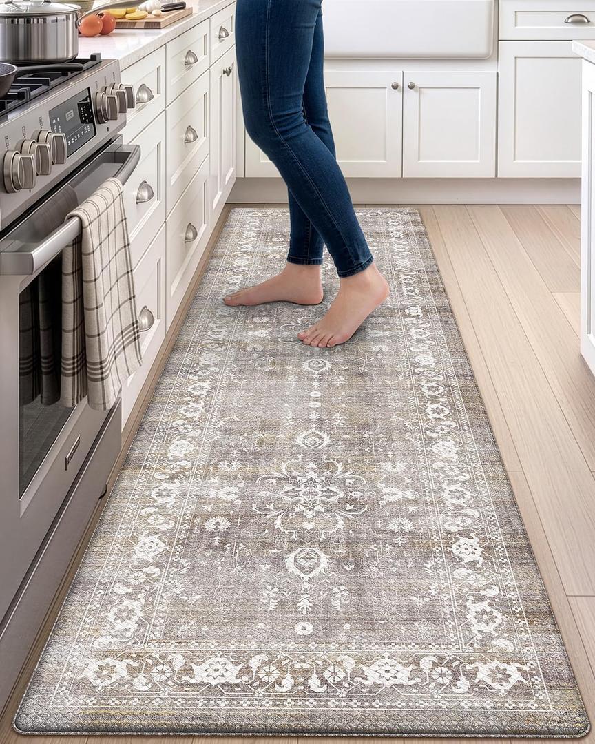DEXI Kitchen Floor Mats Cushioned Anti Fatigue Runner Rug 23x86 Grey Floral