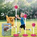 Bubble Machine for Kids, Automatic Standing Bubble Maker Machine Height Adjustable Up to 47 Inches Outdoor Battery Bubble Machine with Light/Music for Toddlers Birthday Party GiftsRed