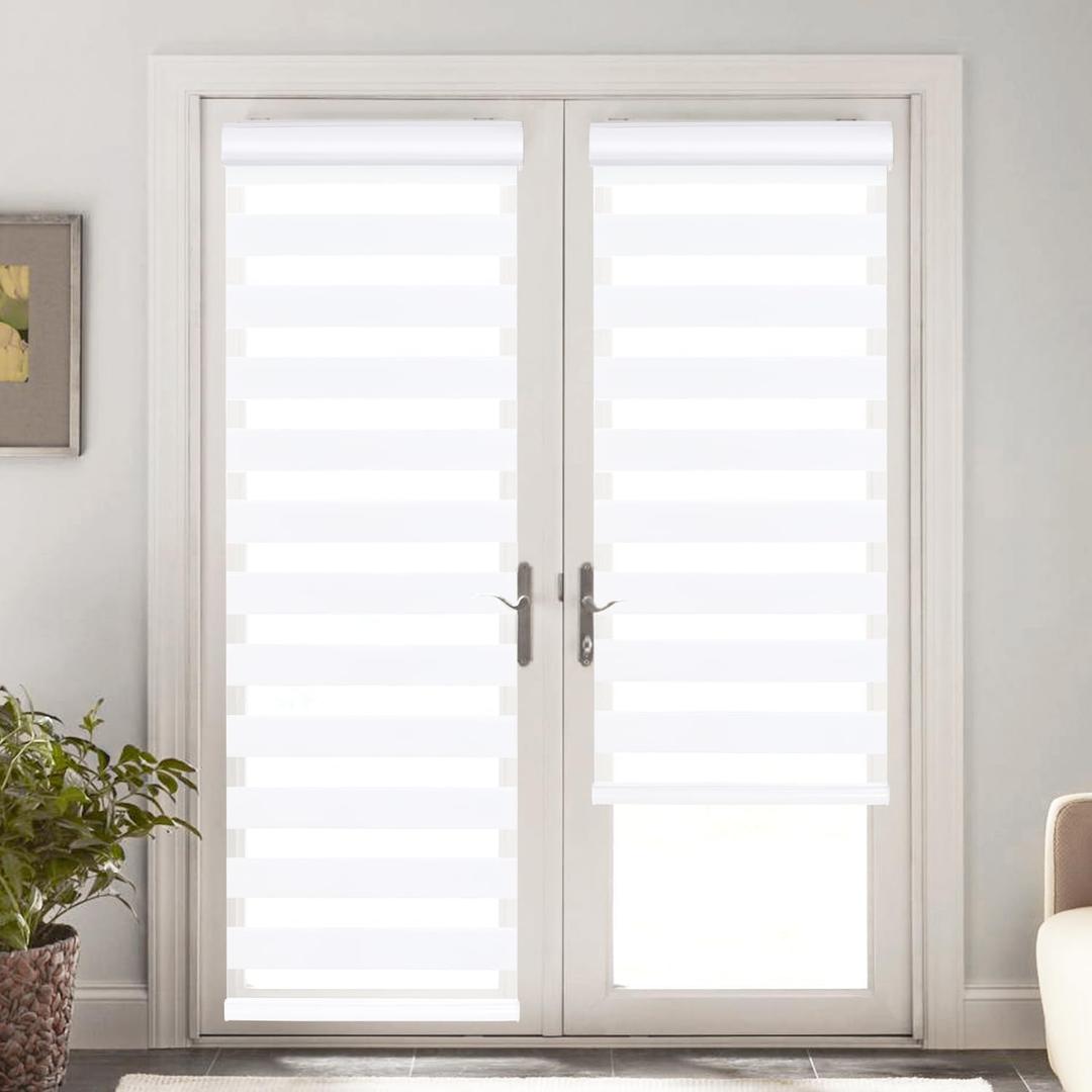 Zebra Blinds for Windows 20 x 72 inches, White Dual Layer Sheer Roller Shades Light Control Day and Night Privacy for Home Office (20 " W X 72" H)