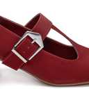 T-Strap Mary Jane Pumps Square Closed Toe Block Chunky Heels Work Wedding Party Ladies Shoes, Red, Size 9