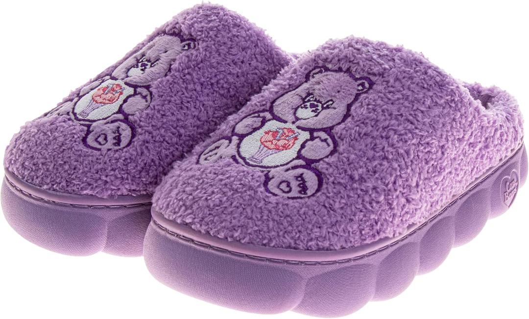 Josmo Care Bear Slippers for Women - Share Bear Slipper Sandal House Shoes - NonSlip Comfy Plush Soft Fluffy Warm - Purple (Size 7-8 Adults)