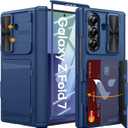 Vihibii for Samsung Galaxy Z Fold 7 Case Wallet with Card Holder & Slide Camera Lens Cover & Outer Screen Protector & Rugged Hinge Protection, Shockproof Phone Case for Galaxy Z Fold 7 5G 2025, Blue