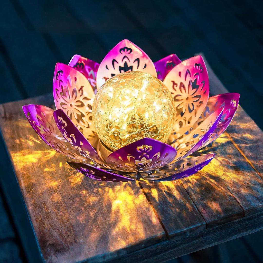 Huaxu Solar Garden Lights Outdoor Decorative - Bright Lotus Flower Table Lamp, Waterproof Solar Lights for Patio Pathway Yard Balcony Outside Decor (Gradient Purple)