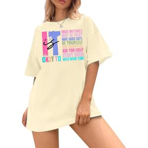 It is Okay to Make Mistake T-Shirt Women Oversized Inspirational Letter Print Graphic Shirts Casual Mental Health Tops, M