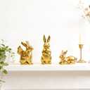 4 Pack 7.3" Gold Bunnies Easter Bunny Figurine, Easter Gold Rabbit Decor Resin Statues for Home Spring Table Ornament Decoration(Rabbit with Wings)