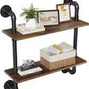 Merapi 24" Industrial Floating Shelves, Pipe Shelves for Wall, 2 Tier Rustic Wood Wall Shelves for Home Dcor, Bedroom, Living Room, Bathroom