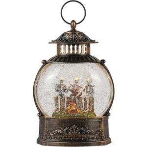 DRomance Halloween Skeleton Snow Globe Lantern with 6H Timer Battery Operated USB Powered Lighted Water Glitters Bronze Canteen Shaped Snow Globe Halloween Decoration Children Gift(6 x 3.2 x 11 Inch)