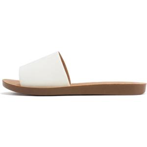 Soda Shoes Efron-S Women Flip Flops Basic Plain Slippers Slip On Sandals Slides Casual Peep Toe Beach (7.5 Wide, Off-white)