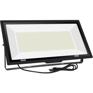 800W LED Flood Light Outdoor,3600W Equivalent Super Bright FloodLight with Plug,80000LM 6000K Daylight White IP66 Waterproof Commercial Lighting for Sports Fields,Courts, Arena, Stadium, 800w_1pack