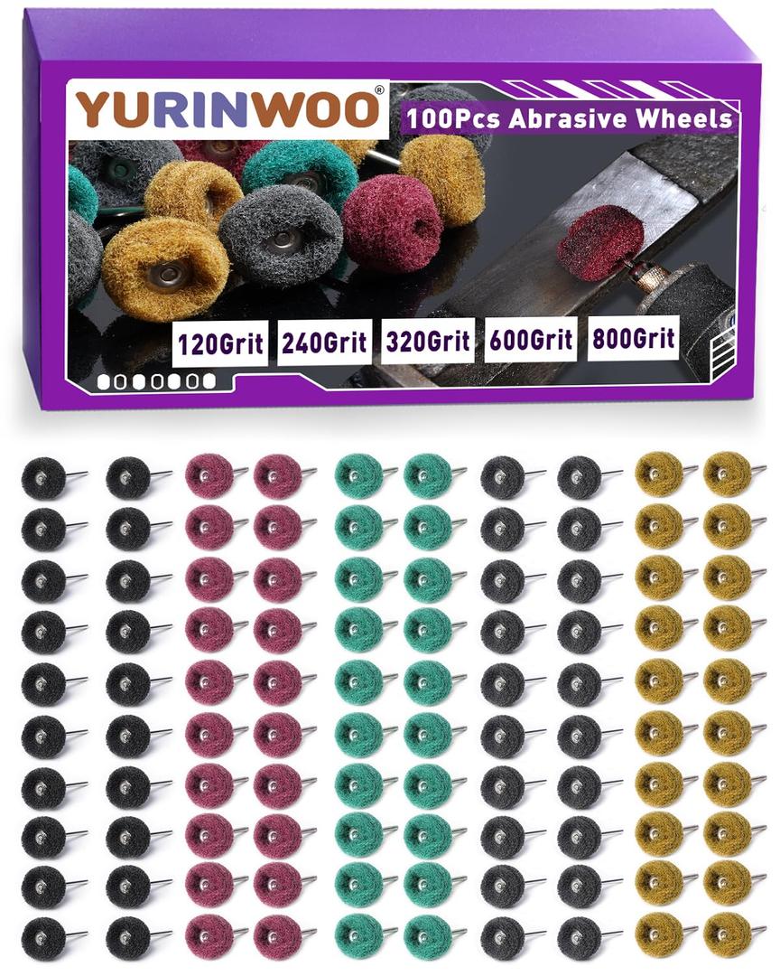 100 PCS Abrasive Buffing Wheels for Dremel, Thickened Polishing Kit 1/8 Inch Shank for Rotary Tool Accessories, Polishing Wheel Set for Metal Rust Wood Glass Watch Brass