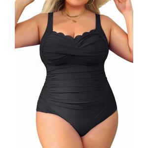 Aqua Eve Womens Plus Size One Piece Swimsuit- Tummy Control Bathing Suit Full Coverage Swimwear (Black, 20W)