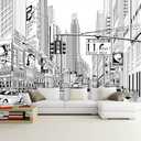 WFBHUA-Black and White New York City Wallpaper Hand Painted Times Square Wall Mural Decoration for Living Room Bedroom Offices(Not Peel and Stick) (191" x 120", Art Wall-14)
