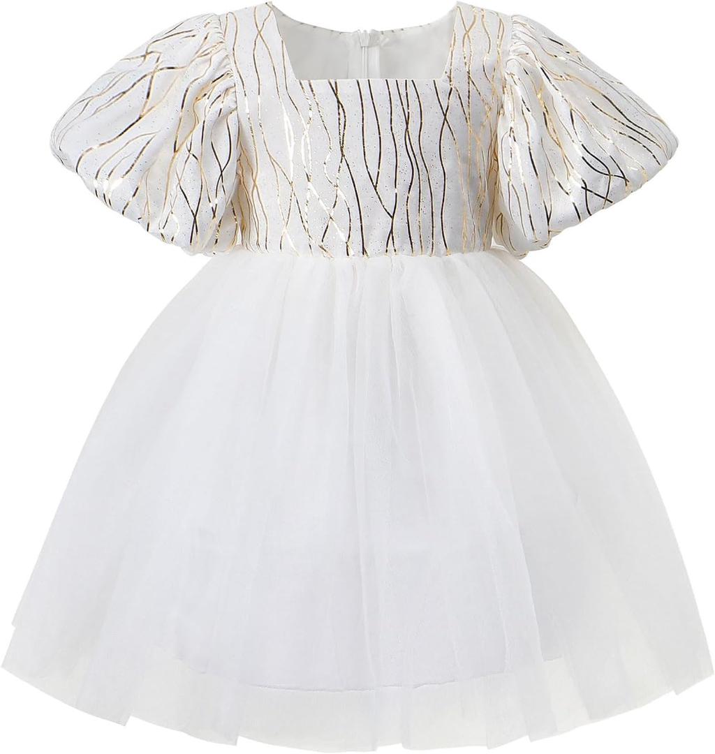 KARETT Summer Toddler Girl Dresses Tutu A Line Puffy Short Sleeve Casual Flower Girl Dress for Birthday Party 1-7Y (L)