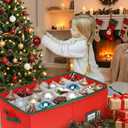 Christmas Ornament Storage Container with Dividers - Box Stores Up to 54 Ornaments, Zippered, Convenient, Adjustable, Large Organizer Bin to Protect Holiday Dcor, Fits Most Standard Size, Red