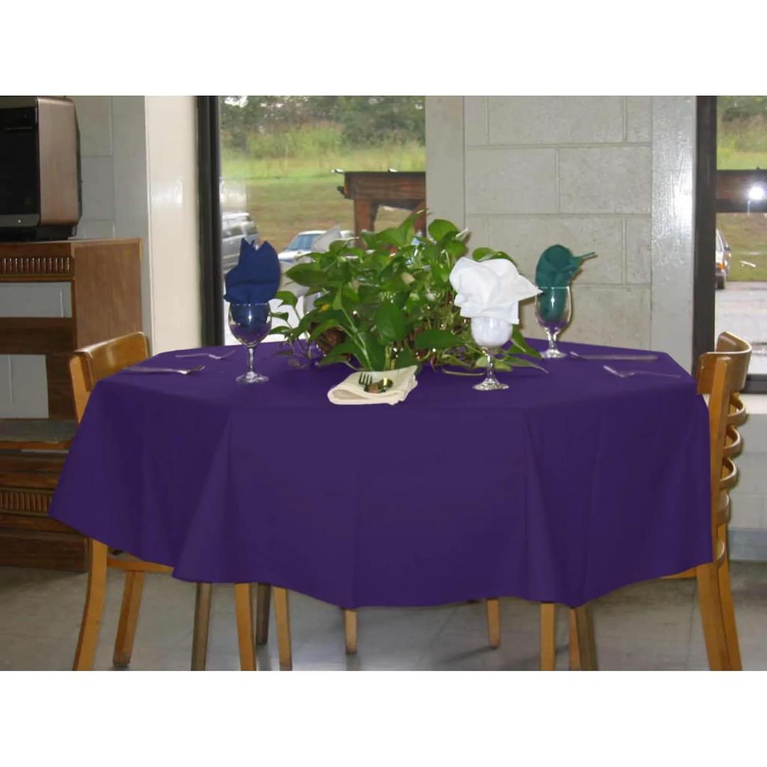 TCMP54RPUR Round Tablecloth, 54" Diameter, Hemmed Edge, 100% Polyester, Durable Round Fabric Table Cover, Made in USA, Purple, 1 Each
