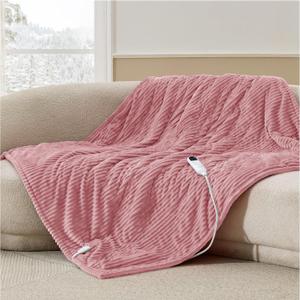 Bedsure GentleSoft Heated Blanket Electric Throw - Soft Ribbed Flannel Electric Blanket, Heating with 4 Time Settings, 6 Heat Settings, and 3 hrs Timer Auto Shut Off (50x60 inches, Pink)