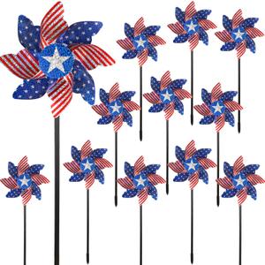 winemana 12 Pack 4th of July Patriotic Pinwheels for Yard & Garden  Reflective American Flag Wind Spinners, Outdoor Bird Deterrents Decorations for Independence Day & Memorial Day (Red White Blue)