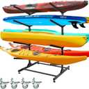 Heavy-Duty Kayak Storage Rack, Adjustable Kayak Rack for Indoor & Outdoor Use, Double Sides 4 Levels Storage Rack for Kayak, Canoe, Surfboard, Longboard, and Skateboards, Space-Saving Design