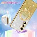 Bonoma Compatible with Samsung Galaxy S24 Fe Case Support for MagSafe, Plating Heart Glitter Magnetic Case TPU Camera Protection Back Cover for Phone Case -Gold