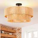 20" Boho Semi Flush Mount Ceiling Light Rattan Light Fixture