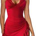 Avidlove Women's Lace Sleeveless Ruched Mini Dress Sexy Bodycon V Neck Cocktail Party Club Summer Dresses 2026 XXL