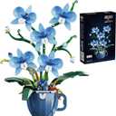Blue Orchid Flower Building Set for Adults, Coffee Cup Orchid Botanical Collection Plant Building Kit, Home and Office Decor Gift for Christmas Day, Valentines, Birthday 567pcs