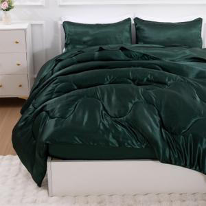 A Nice Night Satin Silky Soft Quilt Sexy Luxury Super Soft Microfiber Bedding Comforter Set Full/Queen, Light Weighted (Blackish Green, Queen)