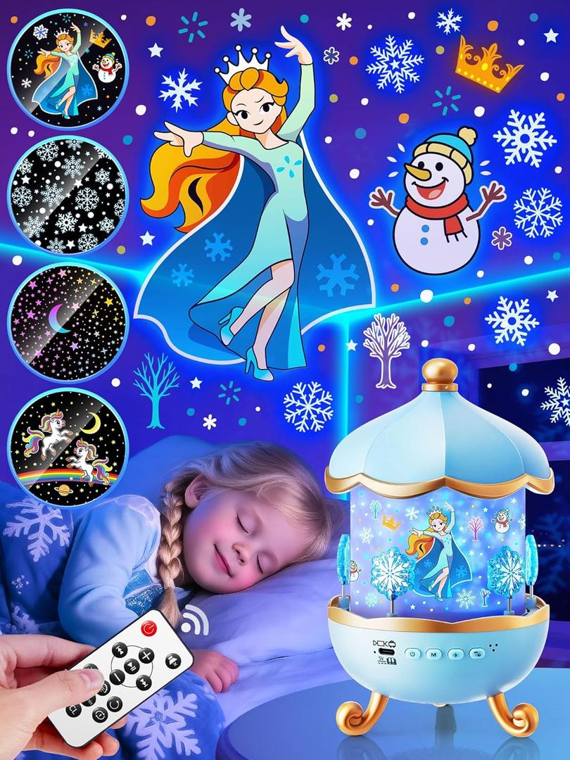 Frozen Toys, 15 Music+16 Films+315 Colors Night Light for Kids, 360+Remote+Cordless Star Projector for Kids Night Light Projector, Princess Toys for Girls Room Decor, Princess Gifts Frozen Gifts