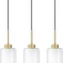 3 Pack 1 Light Indoor Hanging Kitchen Island Pendant Light 4.75 Inch Clear Frosted Glass Chandelier Shade Fixture,Brushed Bronze Finish for Bar,Dining Room Over Sink