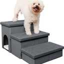 Dog Stairs for High Beds, Folding Pet Steps for Small Dogs and Cats with Storage and Condo, Non-Slip Dog Steps for Couch and Bed up to 22 inches(3 Steps, Dark Grey)