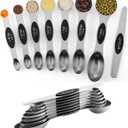 Pack of 8 Stainless Steel Magnetic Measuring Spoons Set, Dual Sided, Stackable, Adjustable Teaspoon and Tablespoon Measure Spoon with Leveler, Kitchen Gadgets Set 5 (Black)