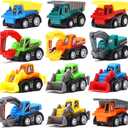 12-Piece Mini Truck Toy Kit - Pull Back Construction Vehicles for Kids, Great Party Favors, Birthday Gifts, Classroom Rewards, and Stocking Stuffers