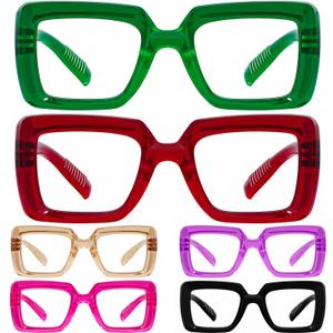 Eyekepper Women's Reading Glasses Metalless Screwless Spring Hinges 6 Pack Ladies Oversized Square Thick Frame Readers +1.50