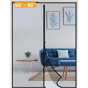 Yotache Door Net Screen with Magnet Fits Door Size 60 x 80, Screen Size 62" x 81" French Doors Net Heavy Duty Fiberglass Mesh Pets and Kids Friendly Black