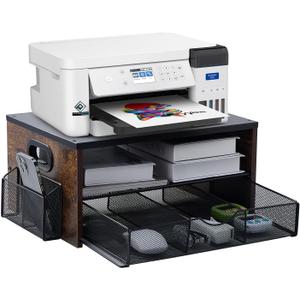 Printer Stand,Desktop Printer Stand with 2-Tier Storage Shelves for Home OfficeDesk Organizer with Drawer and 2 Pen Holders for Fax Machine Scanner Files