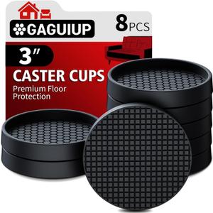 Non Slip Furniture Pads- 3"x3" Round Anti Skid Caster Cups Furniture Coasters, Anti-Sliding Grippers Floor Protectors for Furniture Bed, Couch, Chair Leg, Black(Set of 8)