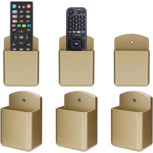 6 Pack Remote Control Holder Wall Mount Media Controller Organizer Self Adhesive TV Remote Storage Box Wall Pen Holder for Bedroom Headboard Home Office School (Gold)