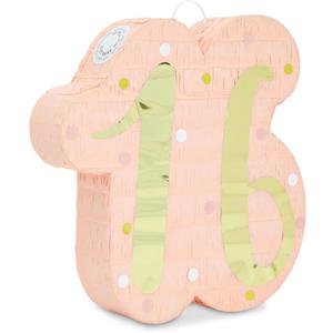 BLUE PANDA - Sweet 16 Pinata for 16th Birthday Party Decorations and Pink Party Birthday Decoration - Pink and Gold Foil Number (16.5 x 13 x 3 In)
