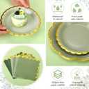 144 Pcs 48 Guests Sage Green Paper Plates and Napkins Green Birthday Party Decorations Disposable Tableware 9 Inch 7 Inch Gradient Scalloped Edge Plates for Baby Shower Wedding Bridal