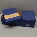 Soul & Lane Blue Decorative Cardboard Storage Boxes with Lids, Set of 2 Stacking Keepsake Photo and Memory Boxes for Home & Office, Elegant Paperboard Organizers with Label Holders and Drawer Pulls