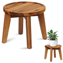 Demigo Indoor Plant Stand, Acacia Wooden Decorative Plant Shelf with SpillProof Tray, Stable 8” Tall Flower Holder for Heavy Pots, Gardening Display for Decor Living Room Patio  Dark Brown