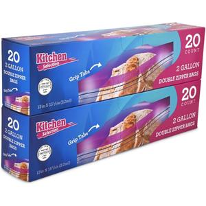 40 Count 2 Gallon Freezer Bags, Double Zipper Plastic Storage Bags for Freezing Food, Extra Large Freezer Bags 2 Gallon Bulk Pack with Easy Dispensing Box, Resealable Clear Two Gallon Storage Bags