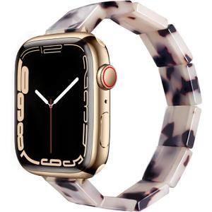 Heesch Resin Fashion Watch Band Compatible with Apple Watch, Tortoise Elastic Watch Band Bracelet Jewelry Wristband Women for iWatch