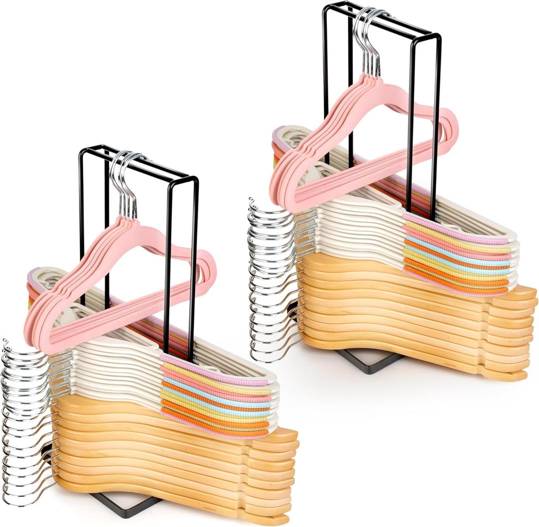 Hanger Organizer Stacker, Clothes Hanger Storage Rack for Laundry Room, Portable Hanger Holder Holds up to 110 Wire Clothes Racks for Closet, Hanger Storage for Adult and Child(2 Packs)