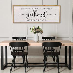 The Best Memories Are Made Gathered Around The Table Sign Wall Art Decor 40 x 15 Inch Dining Room Large Rustic Farmhouse Wood Framed Kitchen Home Wall Hanging Decoration (Wood)