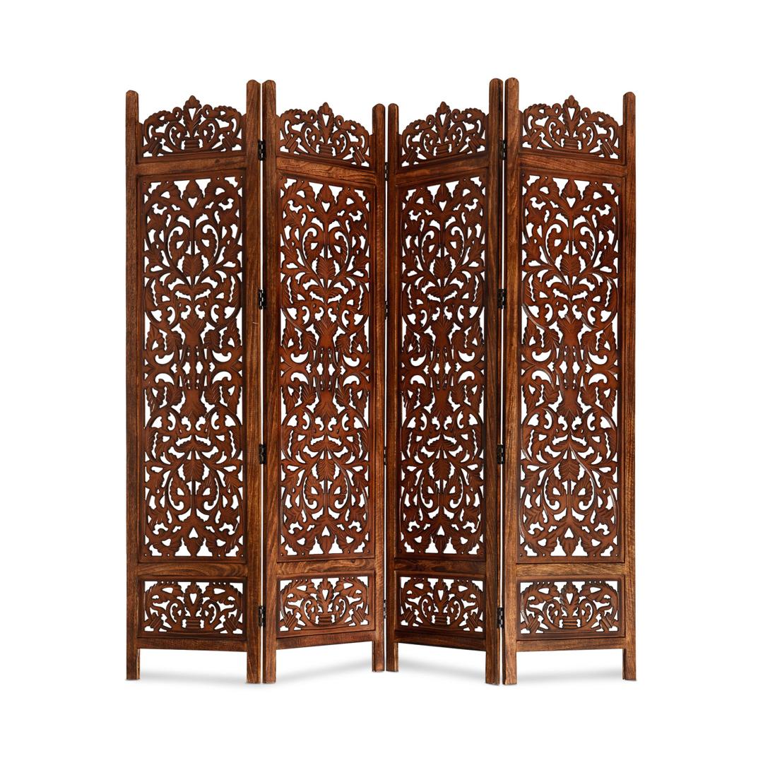 Lightnpro 4 Panel Blossom Wooden Room Divider 72" x 72" Hand-Carved Folding Privacy Screen, Pre-Assembled Decorative Partition for Living Room, Bedroom, Office Boho & Farmhouse Home Décor