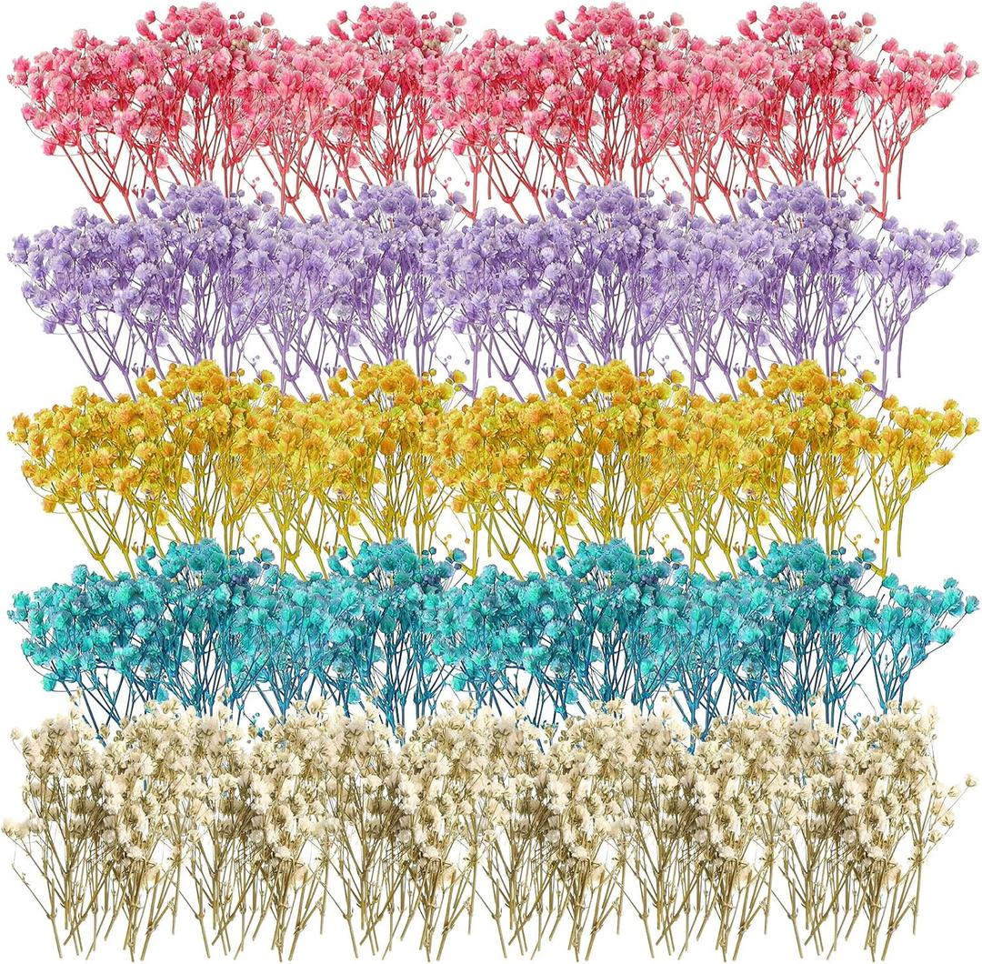 Fumete 100 Pcs Mini Dried Baby Breath Flowers Gypsophila Ivory Mixed Color Dried Flowers for Vase Wedding Home Office Party Garden Card Making Decoration Wreath Floral Craft DIY Art