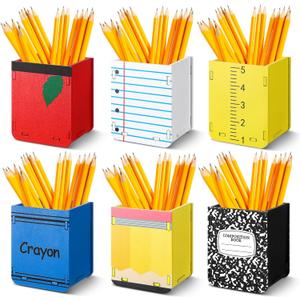 Sherr 6 Pcs Teacher Appreciation Gifts Bulk Wooden Teacher Pencil Dispenser for Classroom End of Year Teachers Gift from Student Classroom Pencil Holder Storage Organizer for Classrooms Office Desk