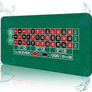 70'' x 35'' Upgraded Waterproof Casino Roulette Tabletop Layout Mat with Carrying Bag, Anti-Slip Rubber Roulette Game Layout Table Top Cover for Parties, Home Entertainment, Game Night