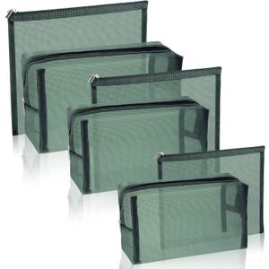 6 Pieces Mesh Makeup Bags Mesh Cosmetic Bag Portable Travel Organizing Zipper Pouch Toiletries Makeup Pouches for Home Office Travel Accessories (Green)
